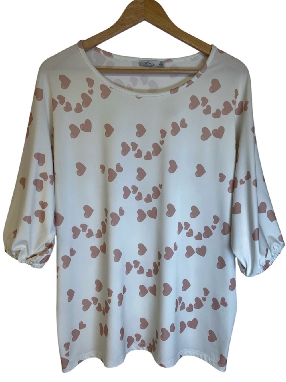 Aimee by Firmiana Cream and Pink Hearts Blouse Size 1X